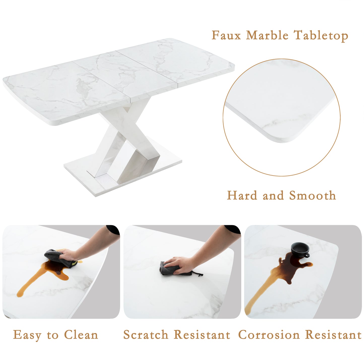 Modern Extendable Dining Table (47"-63") | Marble Top, X-Base