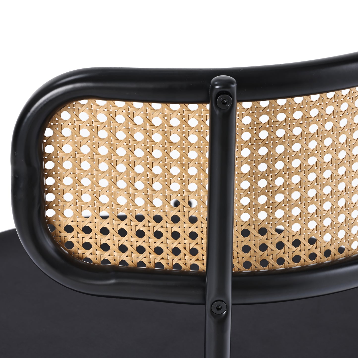 Set of 4 Velvet Dining Chairs with Rattan Backrest | Black