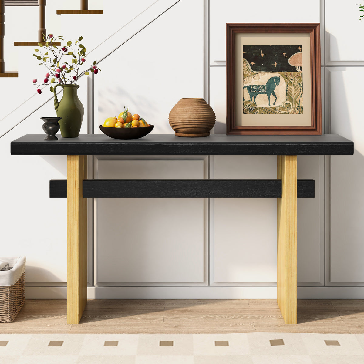 Black Farmhouse Console Table | Long Narrow Wood Entryway & Sofa Table