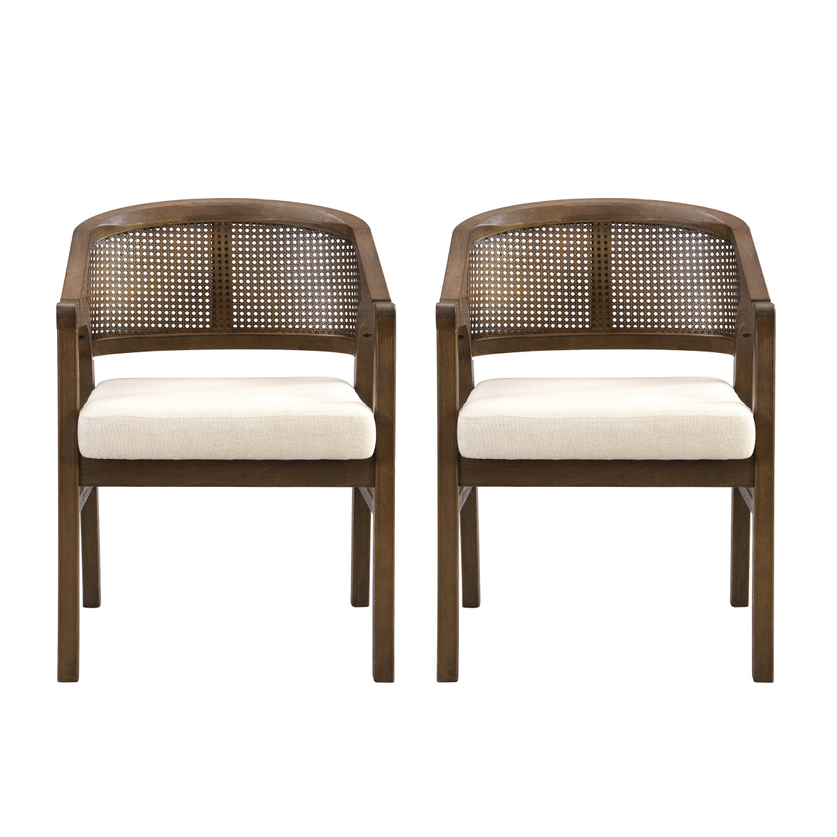 Set of 2 Wooden Dining Chairs | Light Ash Frame & Rattan Back