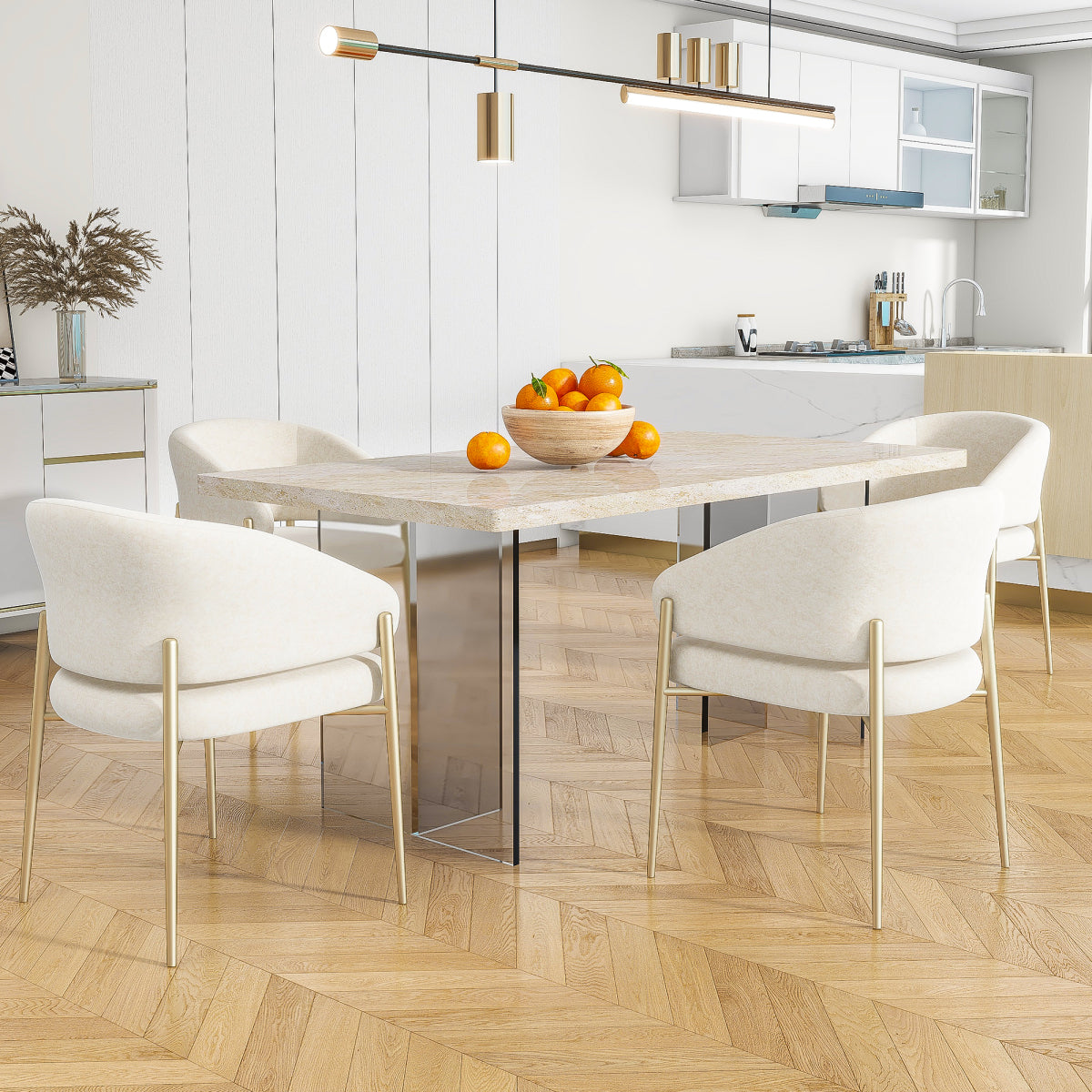 Set of 4 Modern Blue Fabric Upholstered Dining & Kitchen Chairs