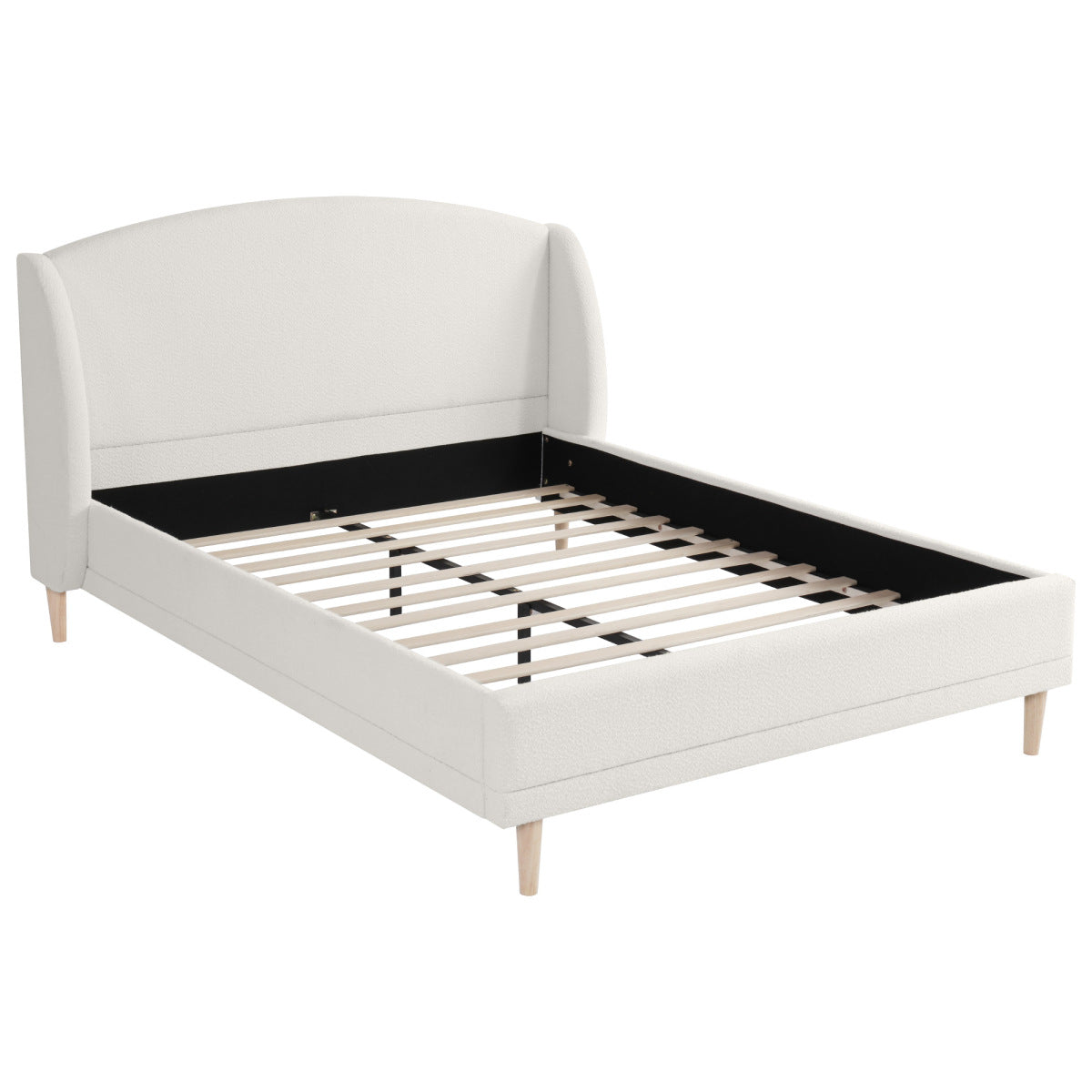 Hazel King Bed Frame | White Boucle Wingback Platform Bed