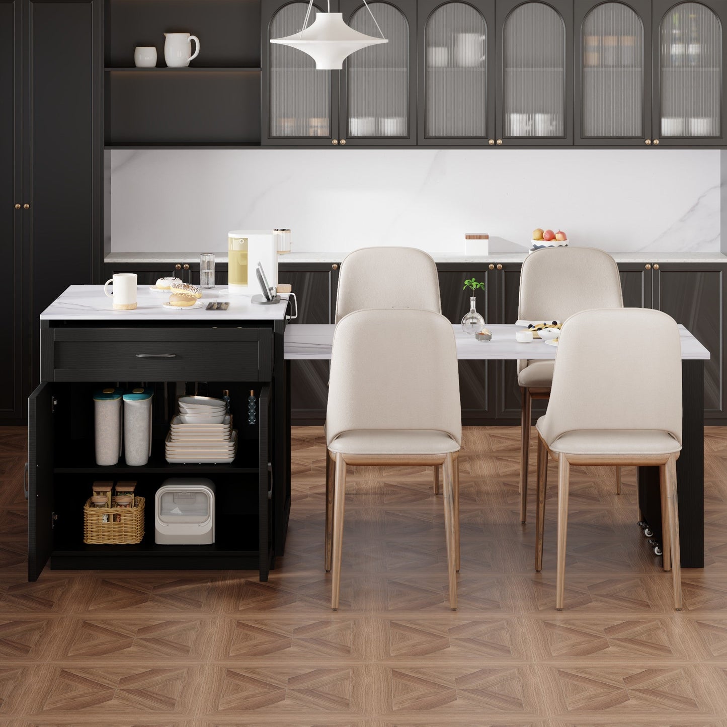 82.7" Extendable Kitchen Island with Storage & Power Outlet, Seats 4–6