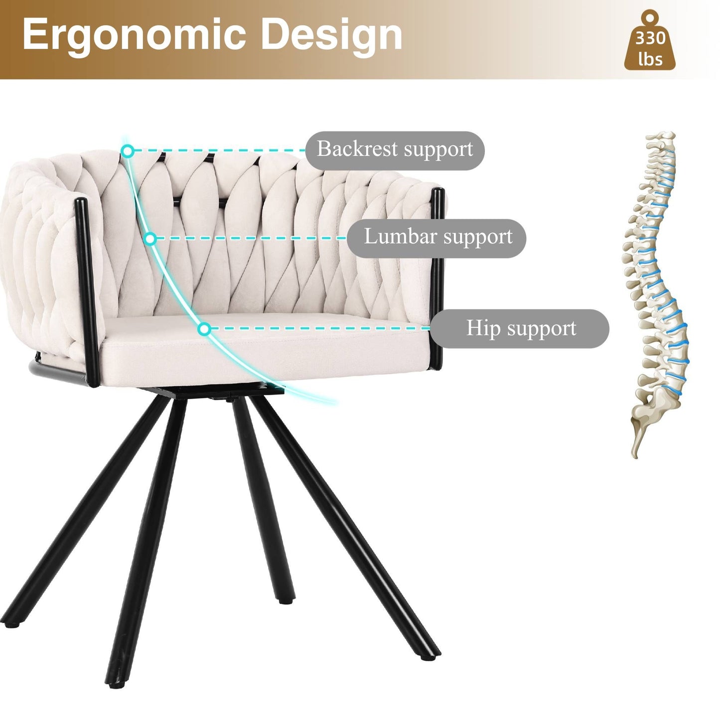 Set of 2 Beige Velvet Swivel Dining Chairs | 360° Tufted