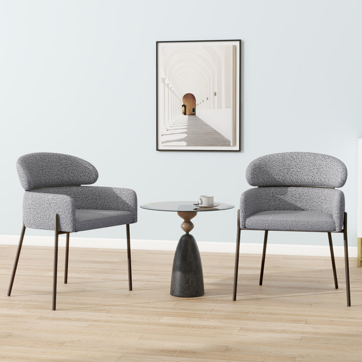 Set of 2 Modern Gray Fabric Upholstered Dining Room Side Chairs