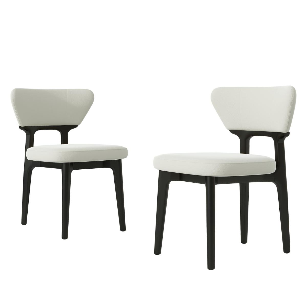 Set of 2 Solid Wood Dining Chairs | Black Upholstered, Curved Back