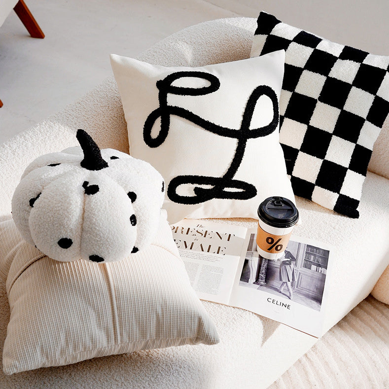 French Forest Checkerboard Pillow Cover – Black & White Ins Style Throw Cushion for Sofa, Bay Window, or Bed – Cover Only
