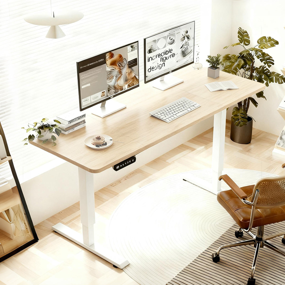48" Electric Standing Desk Oak | Height Adjustable Office Table
