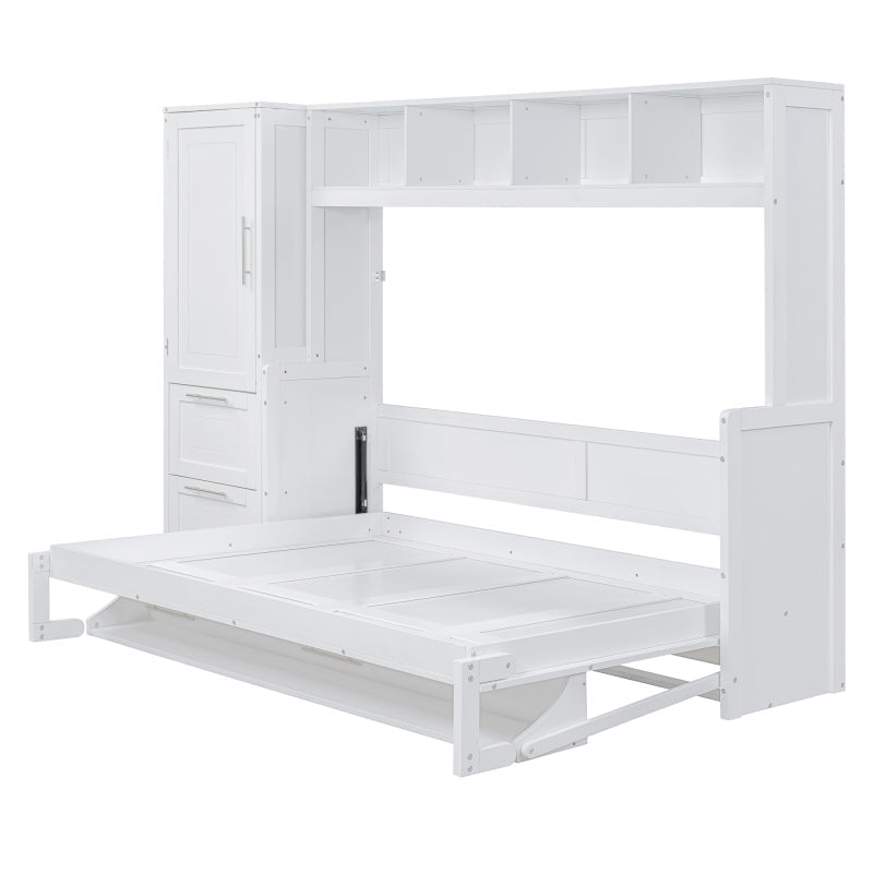 Murphy Bed with Closet & Drawers – Queen Size, White