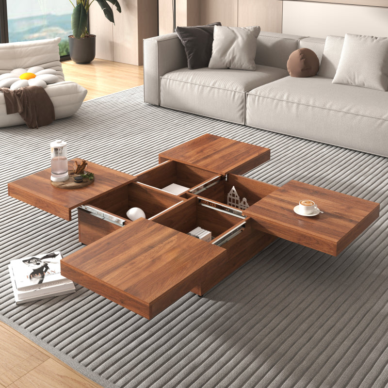 Square Veneer Coffee Table Sliding Top with Storage in Walnut 39.4''