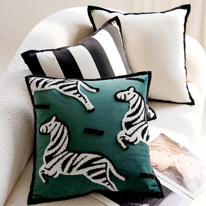 Retro Pony Embroidered Pillow Cover – Nordic Luxury Sofa Cushion – No Insert