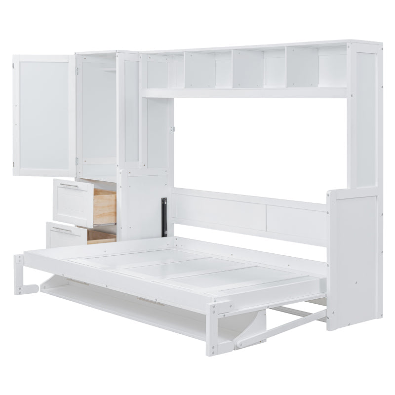 Murphy Bed with Closet & Drawers – Queen Size, White
