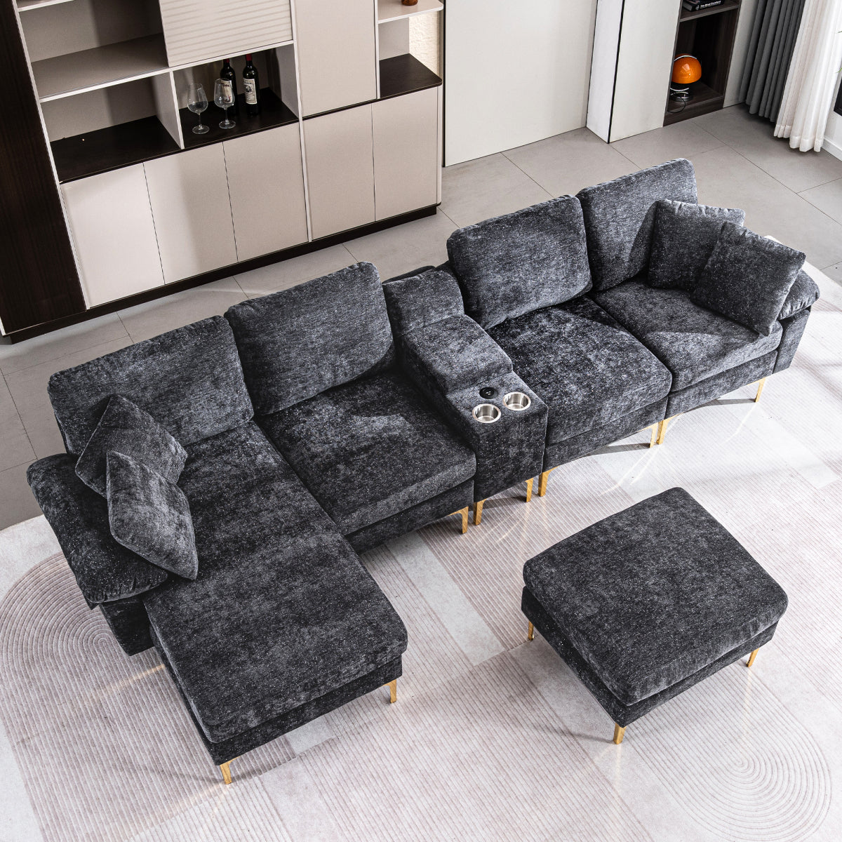 125.9" U-Shaped Modular Chenille Sofa: Cloud Sectional with Power Recliner, USB & Ottoman