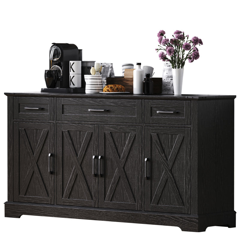 Black Farmhouse Buffet Sideboard with Door Shelves