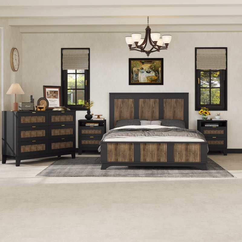 4-Piece Queen Bed Set | Platform Bed w Storage, Nightstand & Dresser