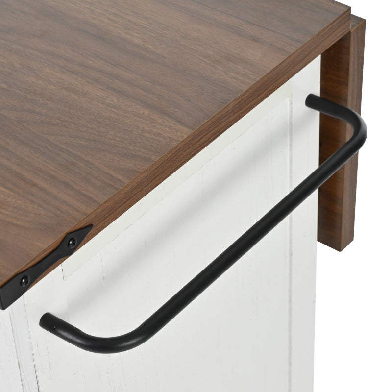 54.5" Farmhouse Kitchen Island – Drop Leaf, Power Outlet, Storage Racks, Rolling Cart-white