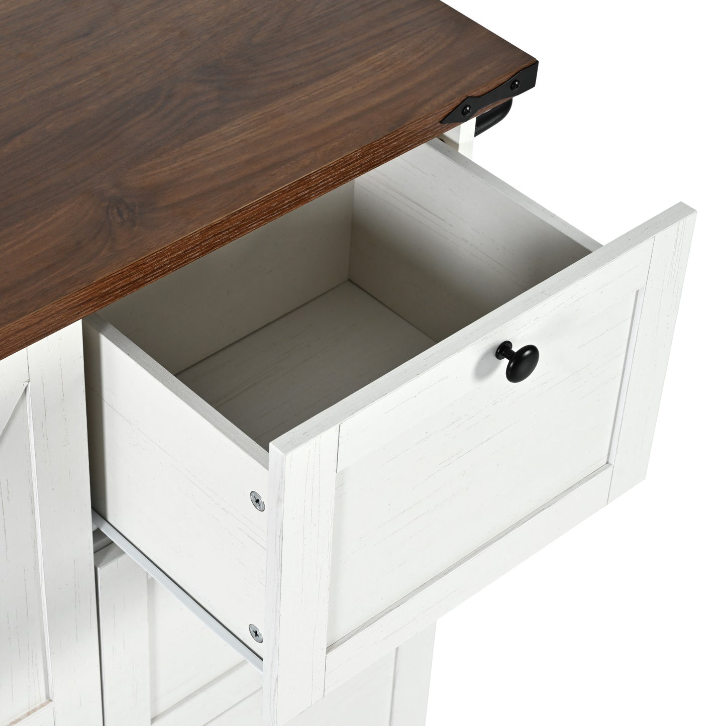 54.5" Farmhouse Kitchen Island – Drop Leaf, Power Outlet, Storage Racks, Rolling Cart-white