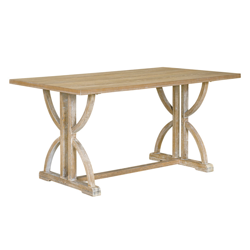 6-Piece Retro Dining Set - Table with 4 Chairs & Bench, Natural Wood