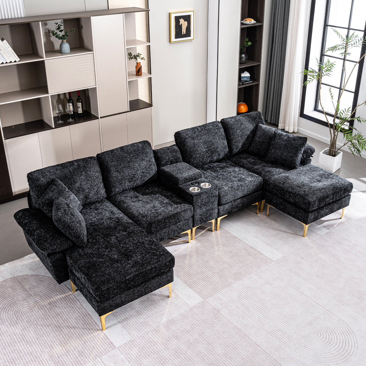125.9" U-Shaped Modular Chenille Sofa: Cloud Sectional with Power Recliner, USB & Ottoman