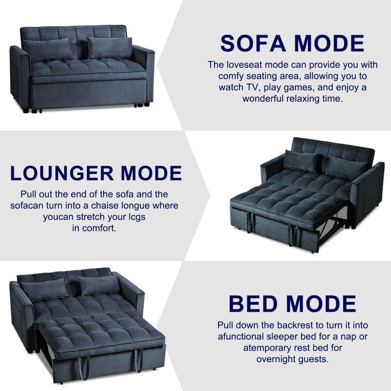3-in-1 Convertible Sleeper Sofa | Black Velvet Pull Out Couch Bed