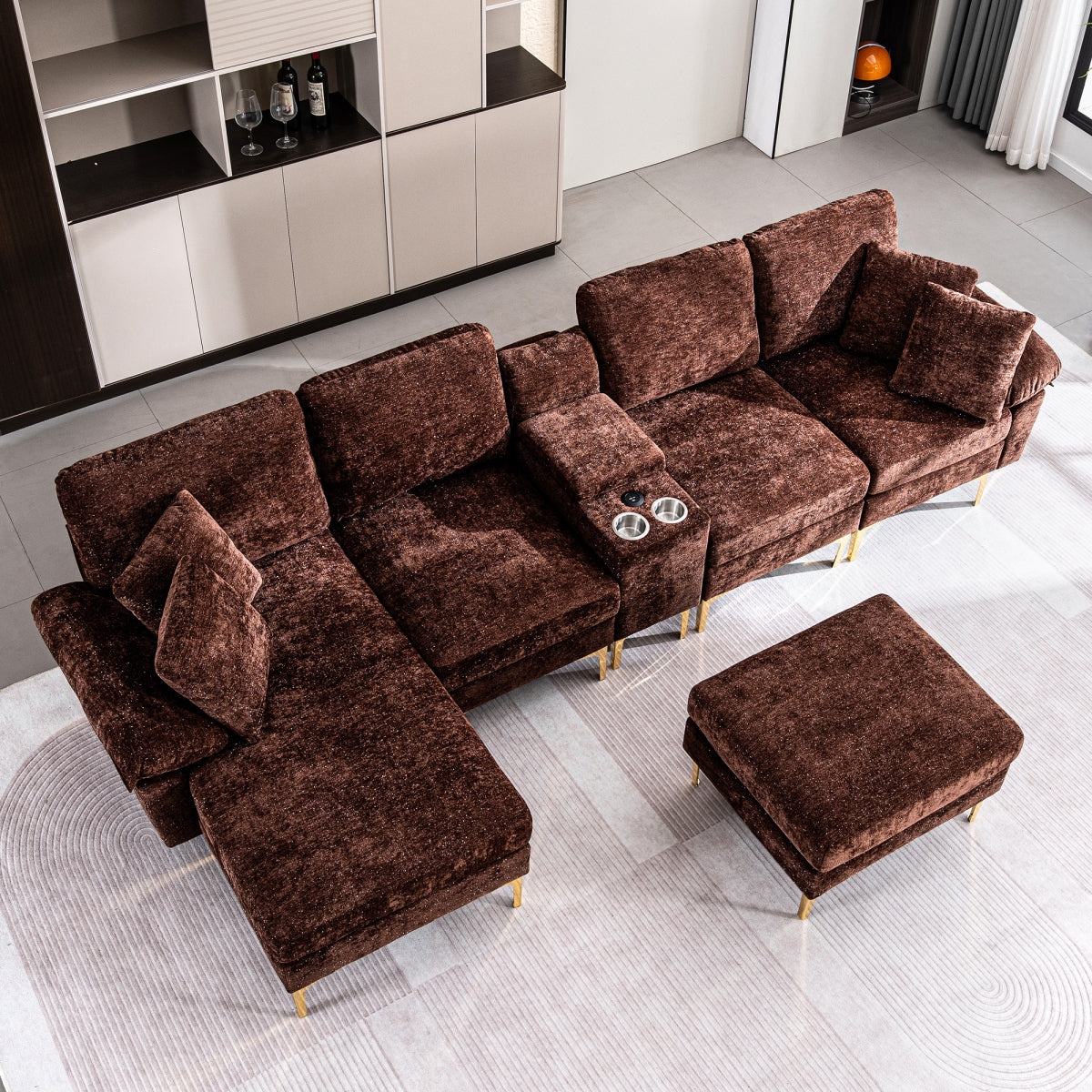 125.9" U-Shaped Modular Chenille Sofa: Cloud Sectional with Power Recliner, USB & Ottoman