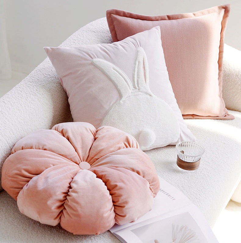Ins Style Pink Cute Rabbit Pillowcase for Children's Bedroom Headboard Cushion Living Room Sofa Round Pillow
