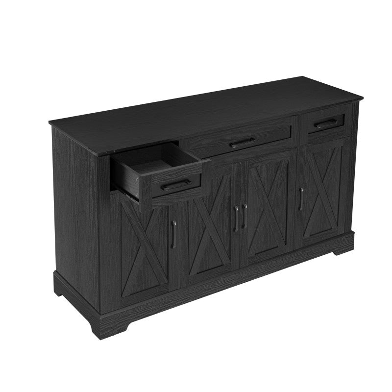 Black Farmhouse Buffet Sideboard with Door Shelves