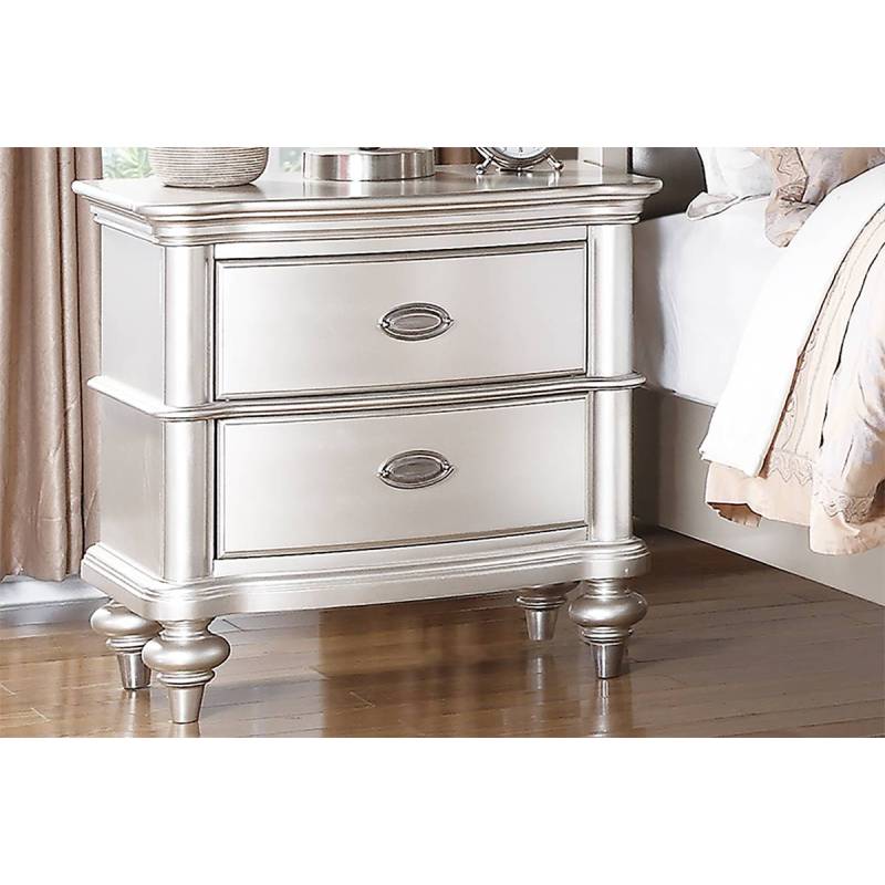 Silver Faux Leather Glamorous 3pc Bedroom Set Queen Size Bed 2x Nightstands Tufted Headboard Furniture