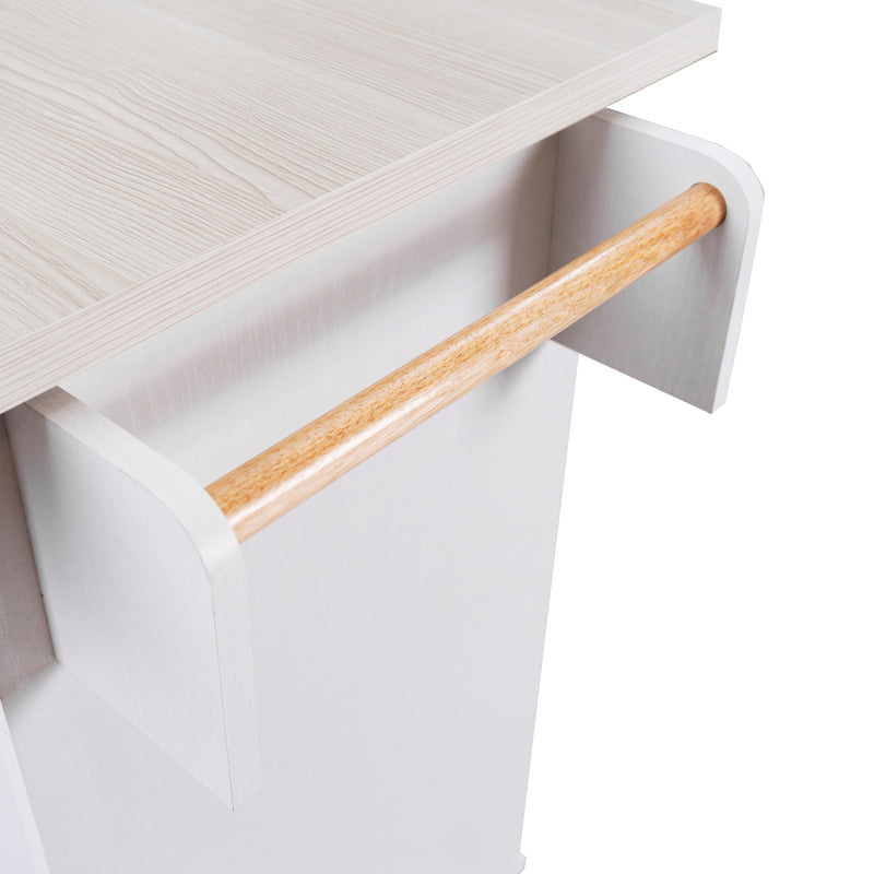 White Kitchen Island with Trash Cabinet & Drop Leaf