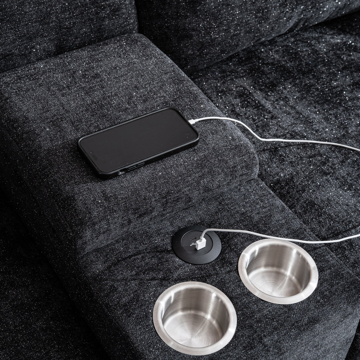 125.9" U-Shaped Modular Chenille Sofa: Cloud Sectional with Power Recliner, USB & Ottoman