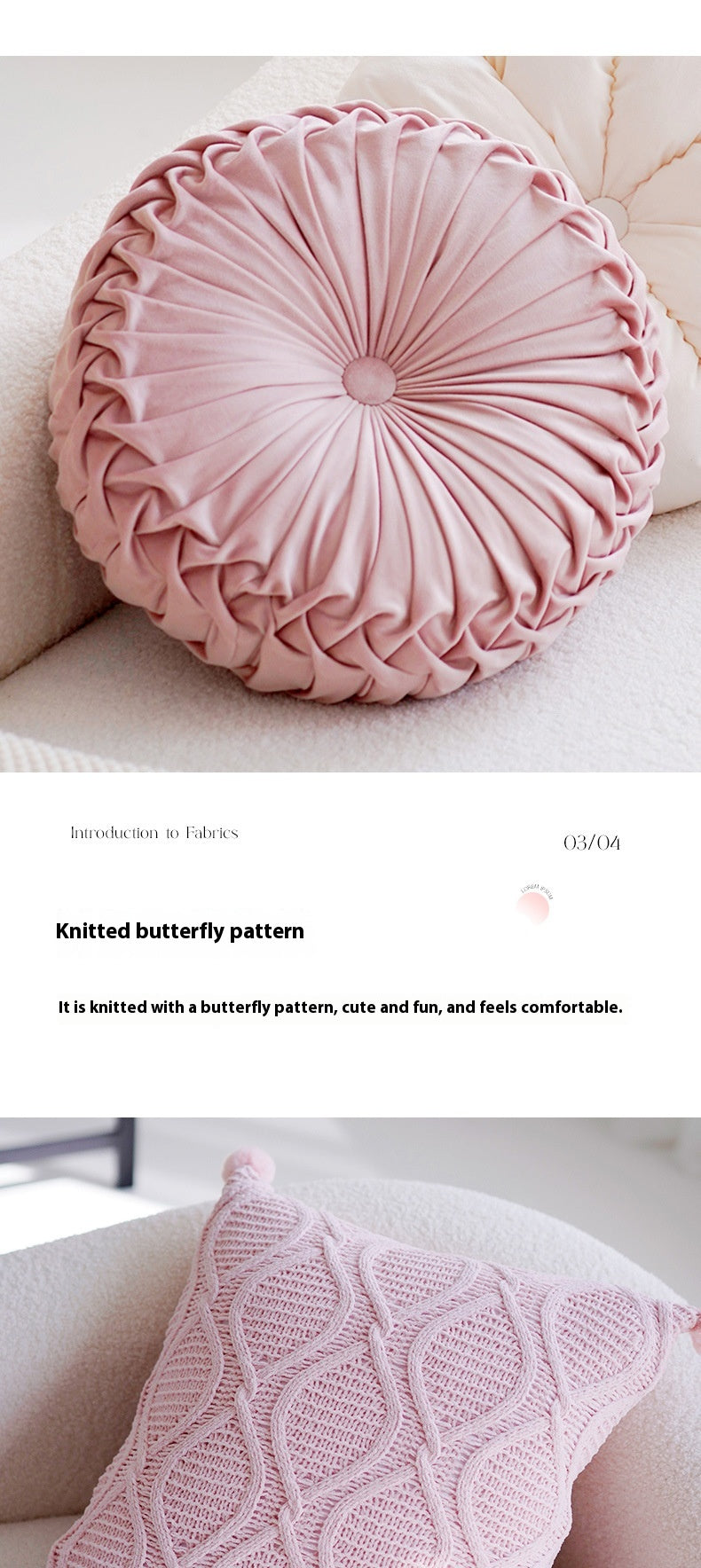 Pink Velvet Throw Pillow – Round Floor Cushion for Girl’s Room or Living Room-No insert