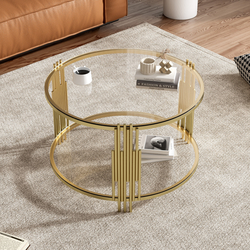 Asymmetrical Gold Coffee Table | Circular Base & Glass Top