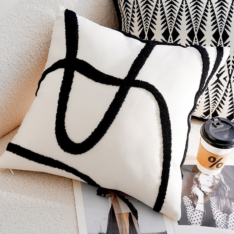 French Forest Checkerboard Pillow Cover – Black & White Ins Style Throw Cushion for Sofa, Bay Window, or Bed – Cover Only