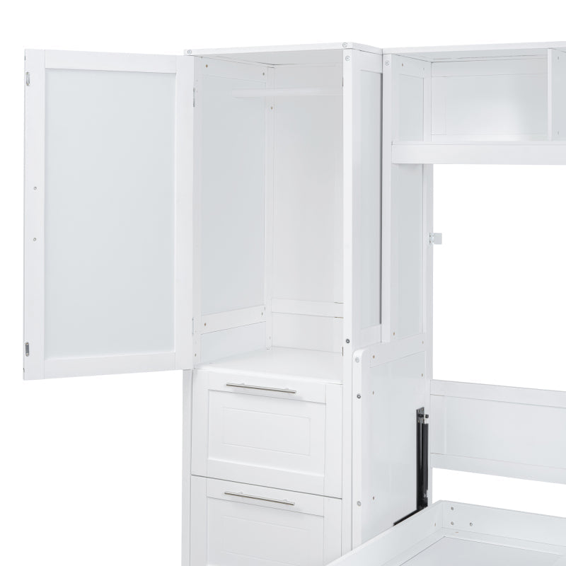 Murphy Bed with Closet & Drawers – Queen Size, White