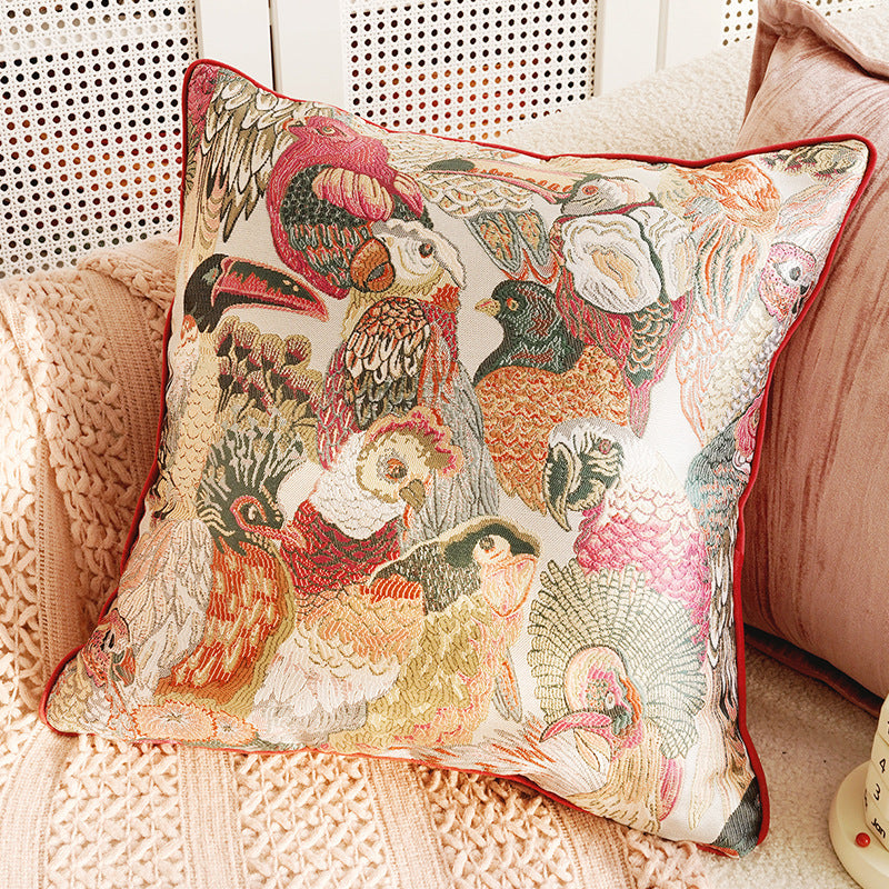 Red & Pink French Retro Pillow Cover – High-End Sofa Cushion – No Insert
