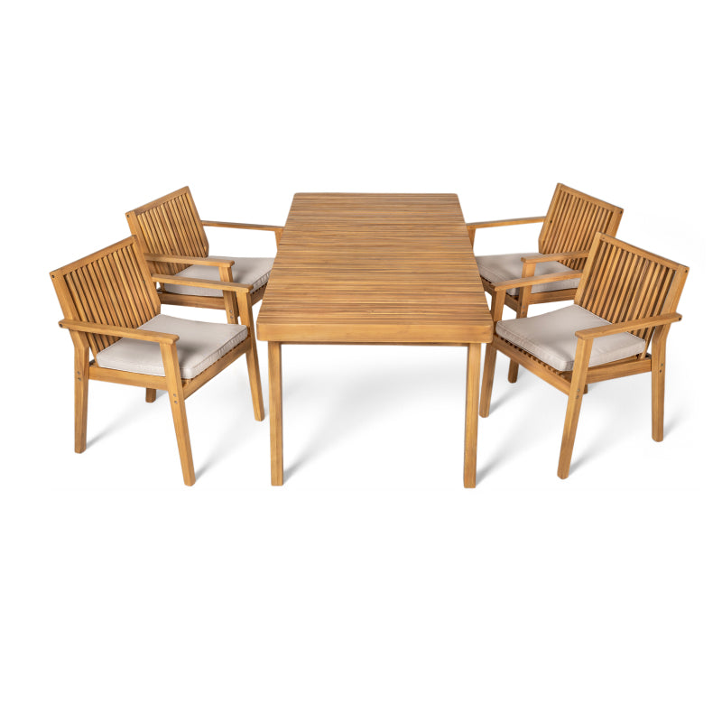 5-Piece Patio Furniture Set - Acacia Wood Table with 4 Cushioned Chairs