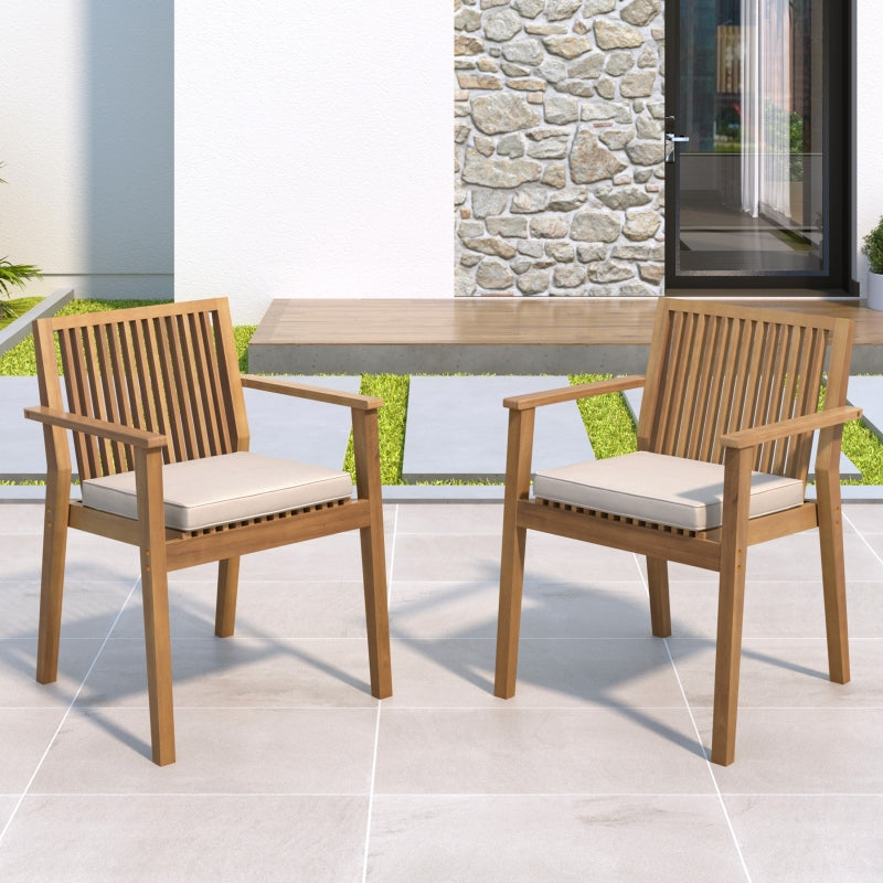 5-Piece Patio Furniture Set - Acacia Wood Table with 4 Cushioned Chairs