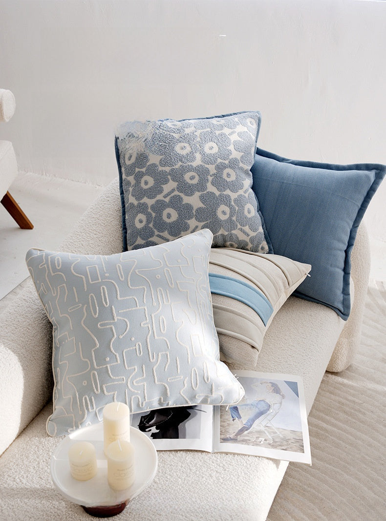 Vintage  Cartoon Cream Blue Cushion Pillow Sofa  Pillow Cover Bed