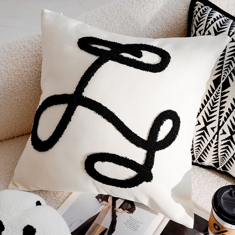 French Forest Checkerboard Pillow Cover – Black & White Ins Style Throw Cushion for Sofa, Bay Window, or Bed – Cover Only