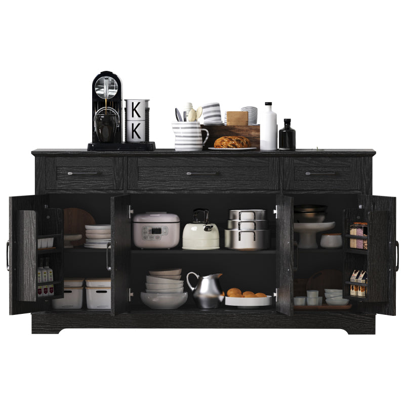 Black Farmhouse Buffet Sideboard with Door Shelves