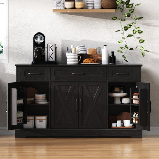 Black Farmhouse Buffet Sideboard with Door Shelves
