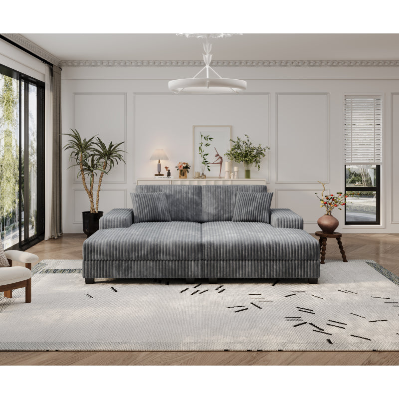 U-Shaped 4 Seat Corduroy Sectional Sofa, Green