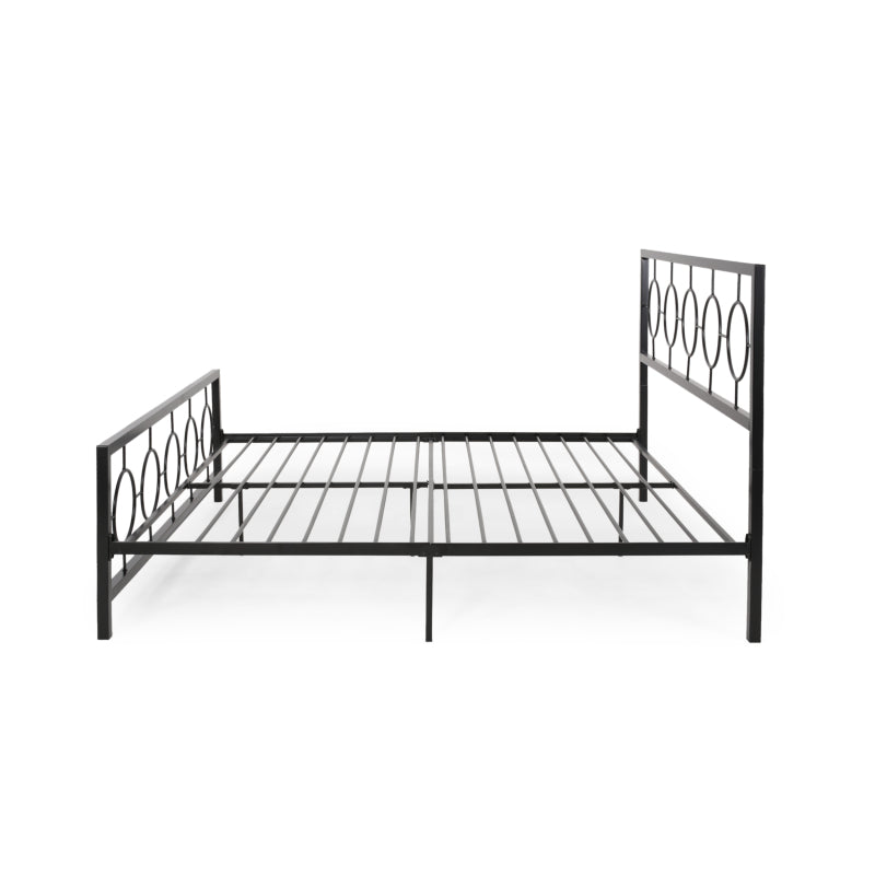 King size Classical Metal Bed Frame with Circular Design Headboard and Footboard, Under Bed Space, Black