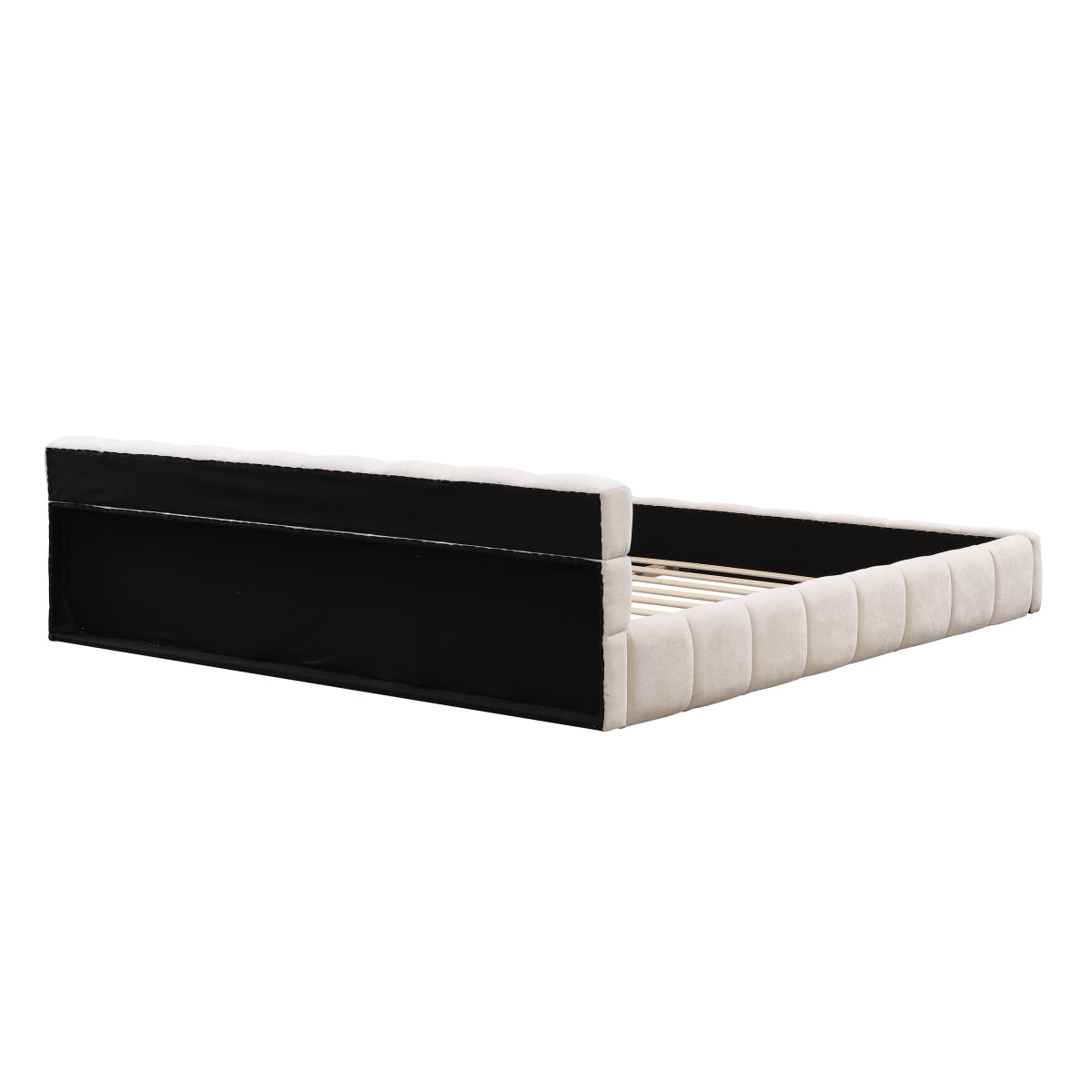 Elegant Beige Chenille Upholstered Bed with Checkerboard Design, King, Beige