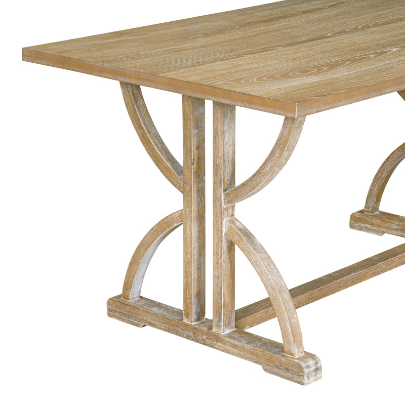 6-Piece Retro Dining Set - Table with 4 Chairs & Bench, Natural Wood