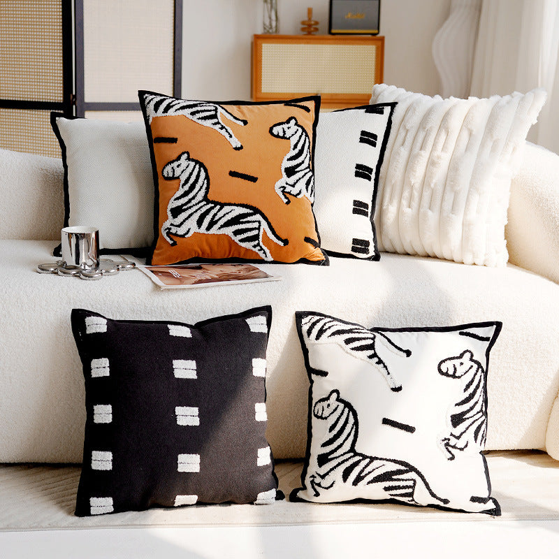 Retro Pony Embroidered Pillow Cover – Nordic Luxury Sofa Cushion – No Insert
