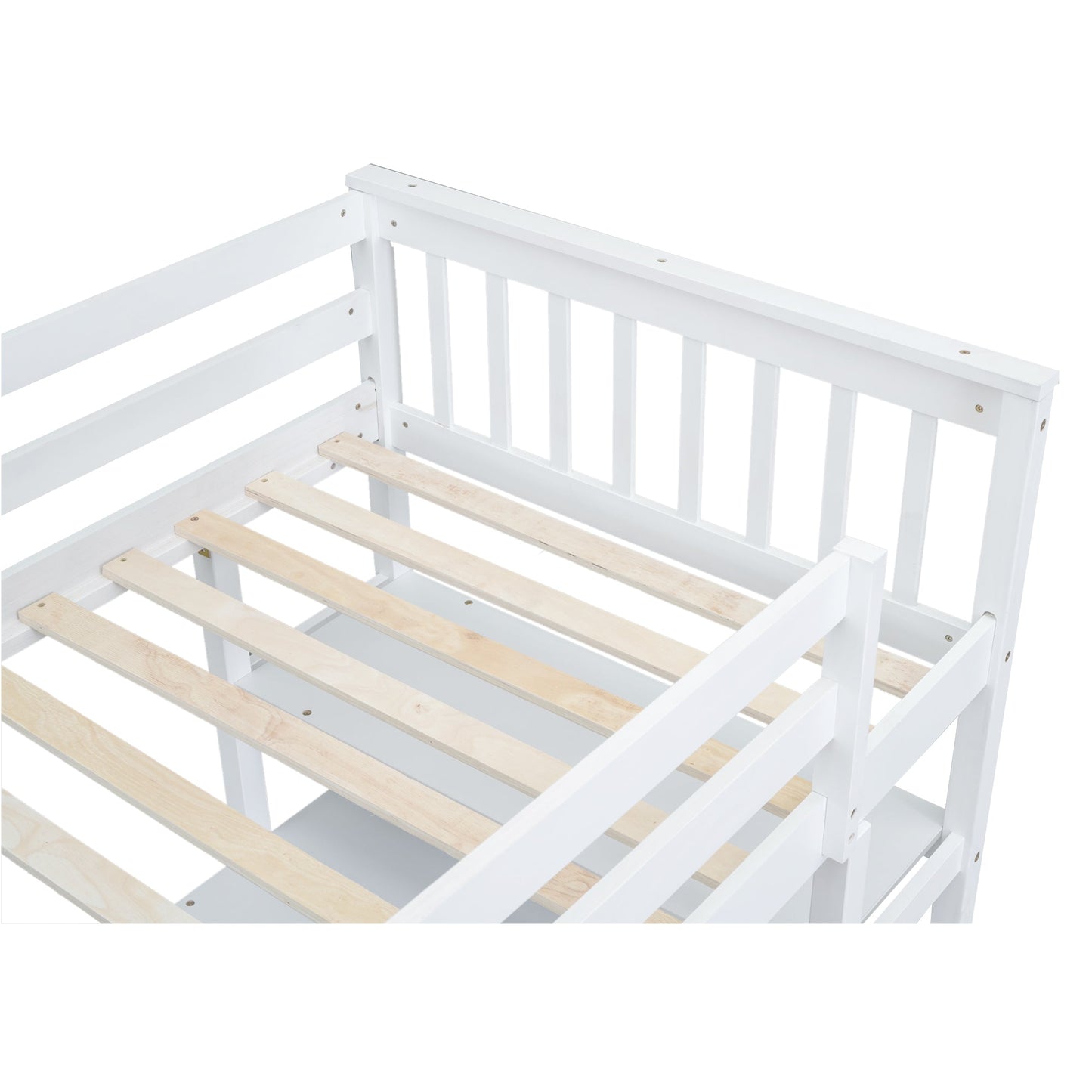 Bunk Loft Bed, with Storage Shelves and Underbed Desk, with LED Lights, White