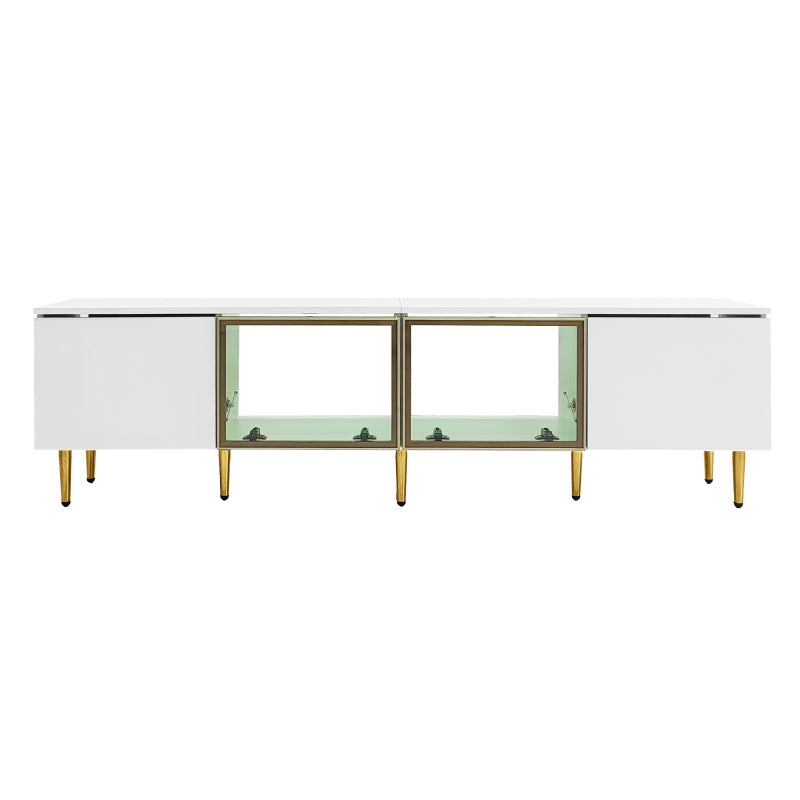 Modern TV Stand with Glass Doors & LED Lights, 67"