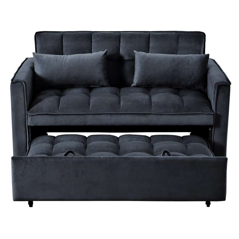 3-in-1 Convertible Sleeper Sofa | Black Velvet Pull Out Couch Bed