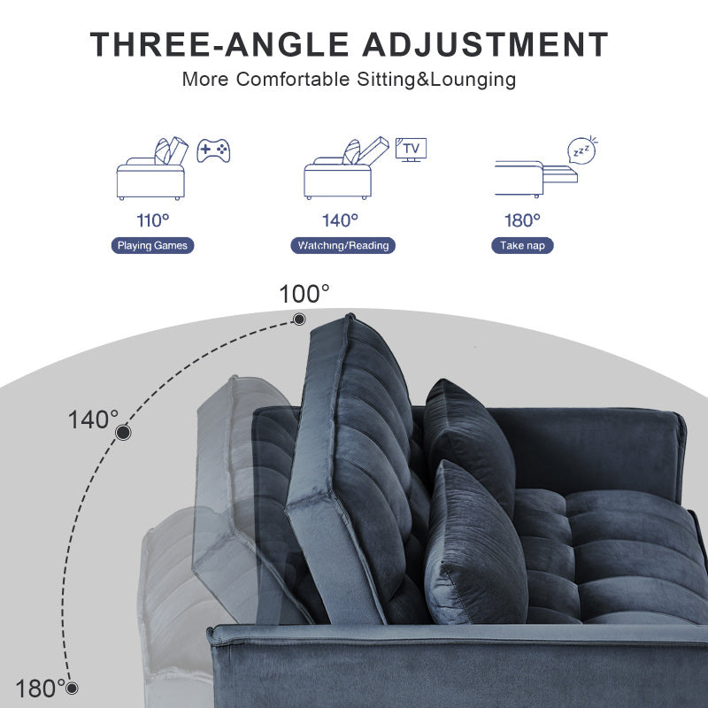 3-in-1 Convertible Sleeper Sofa | Black Velvet Pull Out Couch Bed